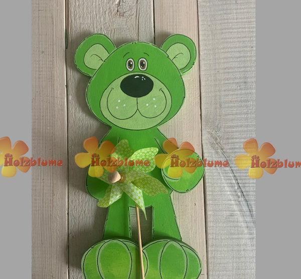 Grabdekoration für Kinder - Bruno der kleine Bär mit Windrad